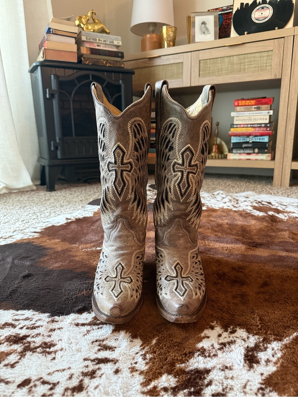 Corral Boots Black Sequin Inlay Cross and Wings Embroidery Cowboy Boot